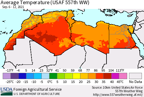 North Africa Average Temperature (USAF 557th WW) Thematic Map For 9/6/2021 - 9/12/2021