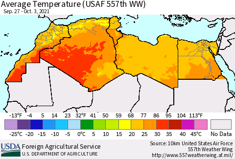 North Africa Average Temperature (USAF 557th WW) Thematic Map For 9/27/2021 - 10/3/2021