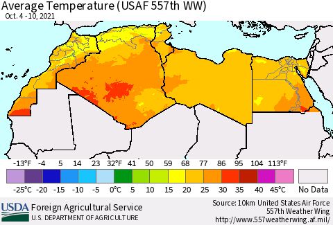 North Africa Average Temperature (USAF 557th WW) Thematic Map For 10/4/2021 - 10/10/2021