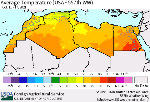 North Africa Average Temperature (USAF 557th WW) Thematic Map For 10/11/2021 - 10/17/2021