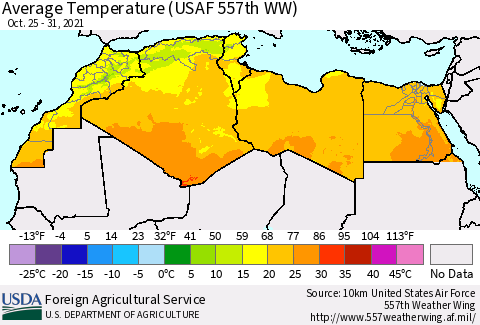 North Africa Average Temperature (USAF 557th WW) Thematic Map For 10/25/2021 - 10/31/2021