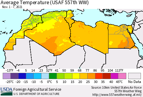 North Africa Average Temperature (USAF 557th WW) Thematic Map For 11/1/2021 - 11/7/2021