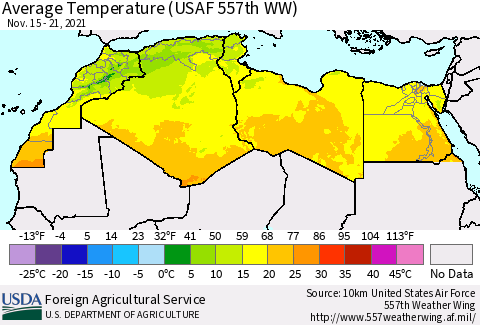 North Africa Average Temperature (USAF 557th WW) Thematic Map For 11/15/2021 - 11/21/2021