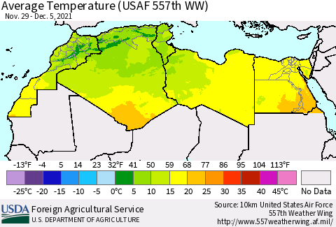 North Africa Average Temperature (USAF 557th WW) Thematic Map For 11/29/2021 - 12/5/2021