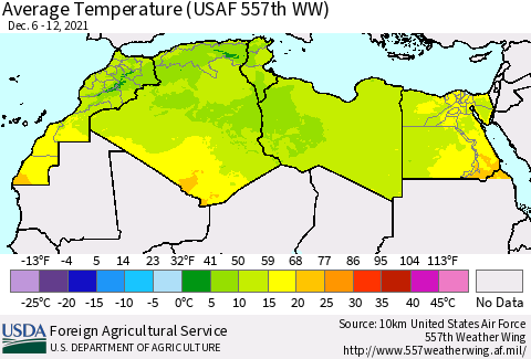 North Africa Average Temperature (USAF 557th WW) Thematic Map For 12/6/2021 - 12/12/2021