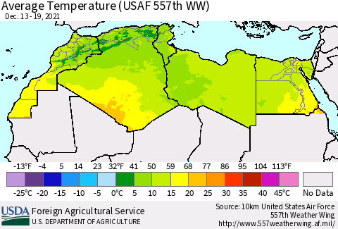 North Africa Average Temperature (USAF 557th WW) Thematic Map For 12/13/2021 - 12/19/2021