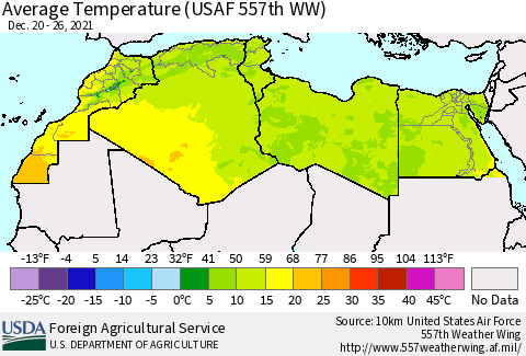 North Africa Average Temperature (USAF 557th WW) Thematic Map For 12/20/2021 - 12/26/2021