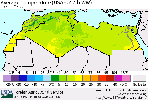 North Africa Average Temperature (USAF 557th WW) Thematic Map For 1/3/2022 - 1/9/2022