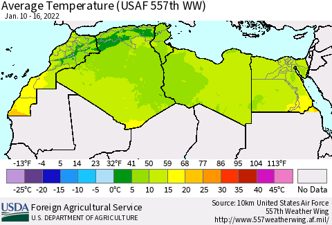 North Africa Average Temperature (USAF 557th WW) Thematic Map For 1/10/2022 - 1/16/2022
