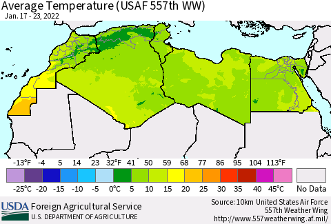 North Africa Average Temperature (USAF 557th WW) Thematic Map For 1/17/2022 - 1/23/2022
