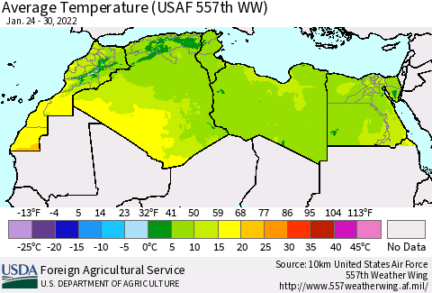 North Africa Average Temperature (USAF 557th WW) Thematic Map For 1/24/2022 - 1/30/2022