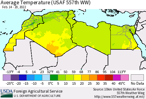 North Africa Average Temperature (USAF 557th WW) Thematic Map For 2/14/2022 - 2/20/2022