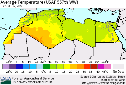 North Africa Average Temperature (USAF 557th WW) Thematic Map For 2/21/2022 - 2/27/2022