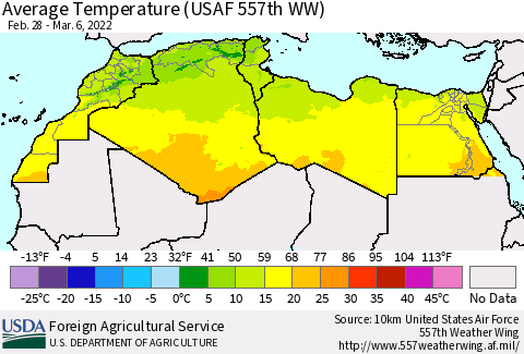 North Africa Average Temperature (USAF 557th WW) Thematic Map For 2/28/2022 - 3/6/2022