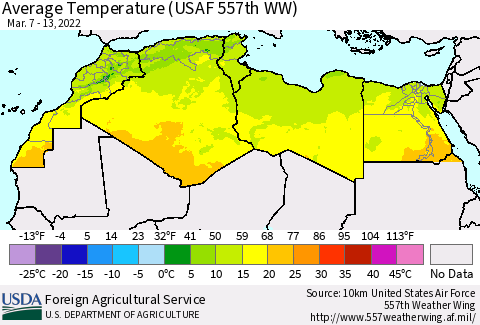 North Africa Average Temperature (USAF 557th WW) Thematic Map For 3/7/2022 - 3/13/2022
