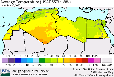 North Africa Average Temperature (USAF 557th WW) Thematic Map For 3/14/2022 - 3/20/2022