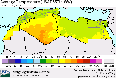 North Africa Average Temperature (USAF 557th WW) Thematic Map For 3/21/2022 - 3/27/2022
