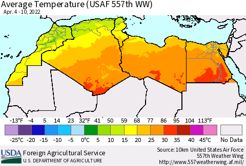 North Africa Average Temperature (USAF 557th WW) Thematic Map For 4/4/2022 - 4/10/2022