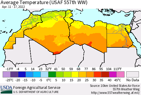 North Africa Average Temperature (USAF 557th WW) Thematic Map For 4/11/2022 - 4/17/2022