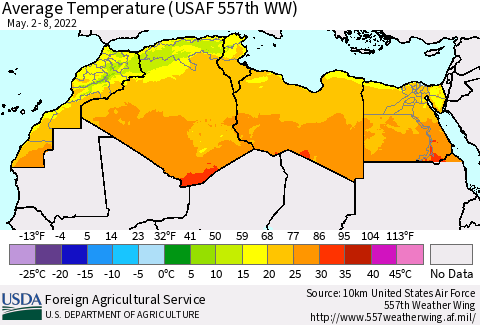 North Africa Average Temperature (USAF 557th WW) Thematic Map For 5/2/2022 - 5/8/2022