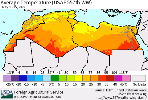 North Africa Average Temperature (USAF 557th WW) Thematic Map For 5/9/2022 - 5/15/2022