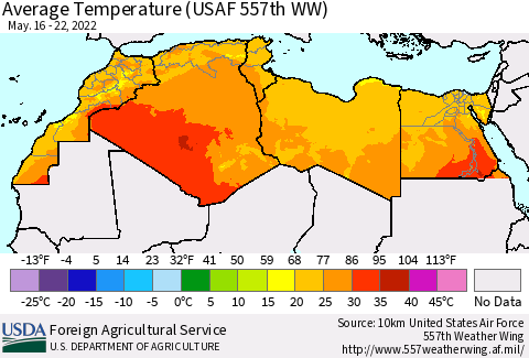 North Africa Average Temperature (USAF 557th WW) Thematic Map For 5/16/2022 - 5/22/2022