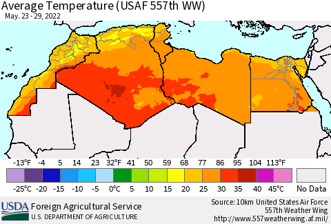 North Africa Average Temperature (USAF 557th WW) Thematic Map For 5/23/2022 - 5/29/2022