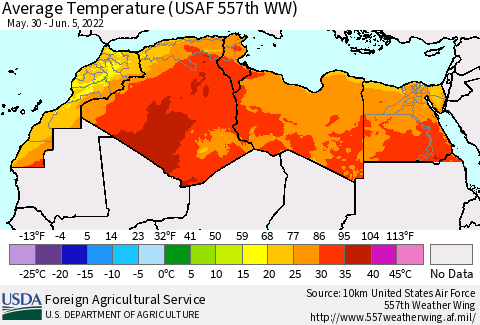 North Africa Average Temperature (USAF 557th WW) Thematic Map For 5/30/2022 - 6/5/2022
