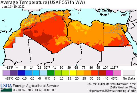 North Africa Average Temperature (USAF 557th WW) Thematic Map For 6/13/2022 - 6/19/2022