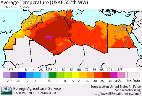 North Africa Average Temperature (USAF 557th WW) Thematic Map For 6/27/2022 - 7/3/2022