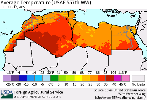 North Africa Average Temperature (USAF 557th WW) Thematic Map For 7/11/2022 - 7/17/2022