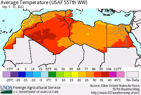 North Africa Average Temperature (USAF 557th WW) Thematic Map For 9/5/2022 - 9/11/2022