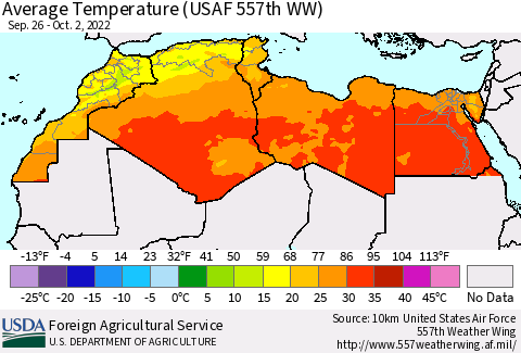 North Africa Average Temperature (USAF 557th WW) Thematic Map For 9/26/2022 - 10/2/2022