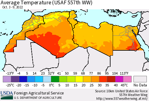 North Africa Average Temperature (USAF 557th WW) Thematic Map For 10/3/2022 - 10/9/2022