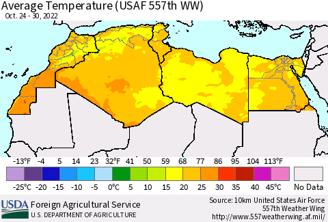 North Africa Average Temperature (USAF 557th WW) Thematic Map For 10/24/2022 - 10/30/2022