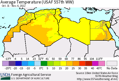 North Africa Average Temperature (USAF 557th WW) Thematic Map For 10/31/2022 - 11/6/2022
