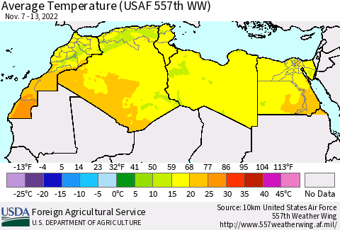 North Africa Average Temperature (USAF 557th WW) Thematic Map For 11/7/2022 - 11/13/2022