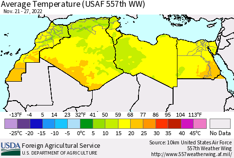 North Africa Average Temperature (USAF 557th WW) Thematic Map For 11/21/2022 - 11/27/2022