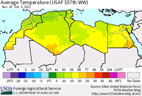 North Africa Average Temperature (USAF 557th WW) Thematic Map For 11/28/2022 - 12/4/2022
