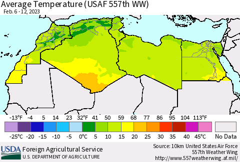 North Africa Average Temperature (USAF 557th WW) Thematic Map For 2/6/2023 - 2/12/2023