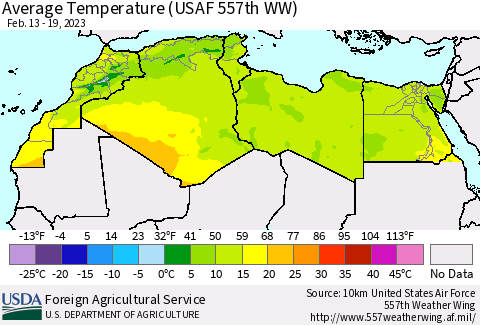 North Africa Average Temperature (USAF 557th WW) Thematic Map For 2/13/2023 - 2/19/2023