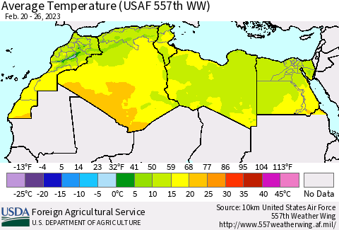 North Africa Average Temperature (USAF 557th WW) Thematic Map For 2/20/2023 - 2/26/2023