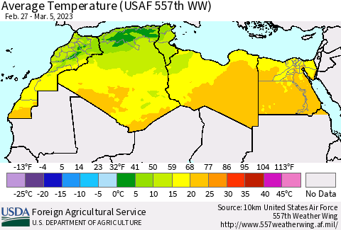 North Africa Average Temperature (USAF 557th WW) Thematic Map For 2/27/2023 - 3/5/2023