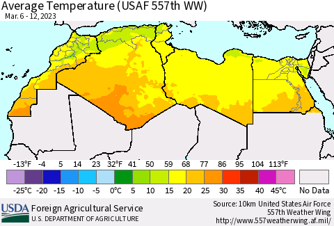 North Africa Average Temperature (USAF 557th WW) Thematic Map For 3/6/2023 - 3/12/2023