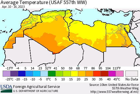 North Africa Average Temperature (USAF 557th WW) Thematic Map For 4/10/2023 - 4/16/2023