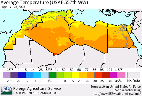 North Africa Average Temperature (USAF 557th WW) Thematic Map For 4/17/2023 - 4/23/2023