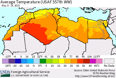 North Africa Average Temperature (USAF 557th WW) Thematic Map For 5/8/2023 - 5/14/2023