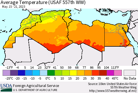 North Africa Average Temperature (USAF 557th WW) Thematic Map For 5/15/2023 - 5/21/2023