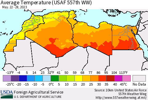 North Africa Average Temperature (USAF 557th WW) Thematic Map For 5/22/2023 - 5/28/2023