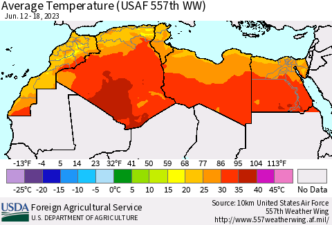 North Africa Average Temperature (USAF 557th WW) Thematic Map For 6/12/2023 - 6/18/2023